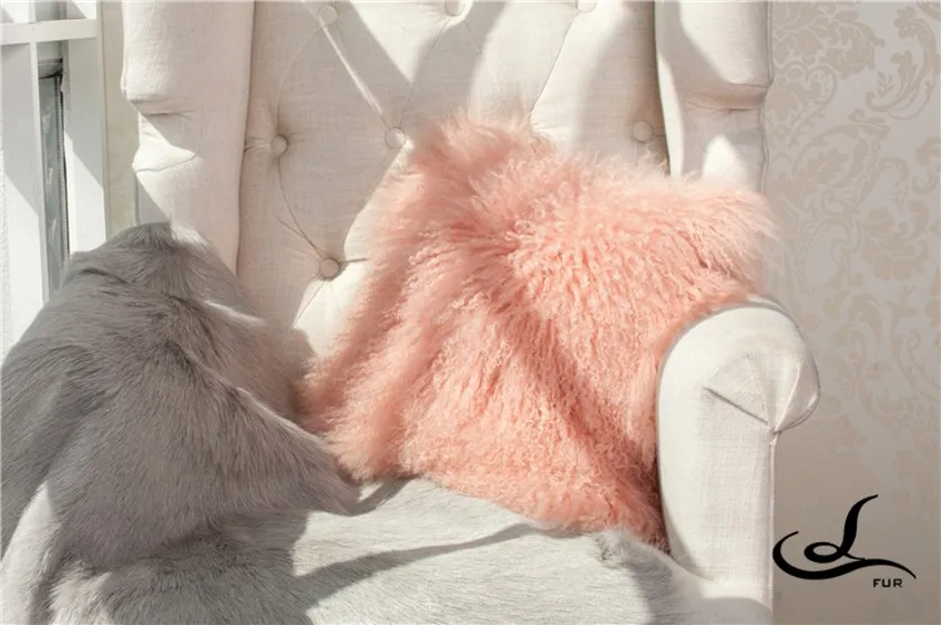Image Tibet sheepskin curly  fur cushion, ,soft  sheep fur throw for furniture upholstery, pink fur seat mat, gray Ningxia sheep fur