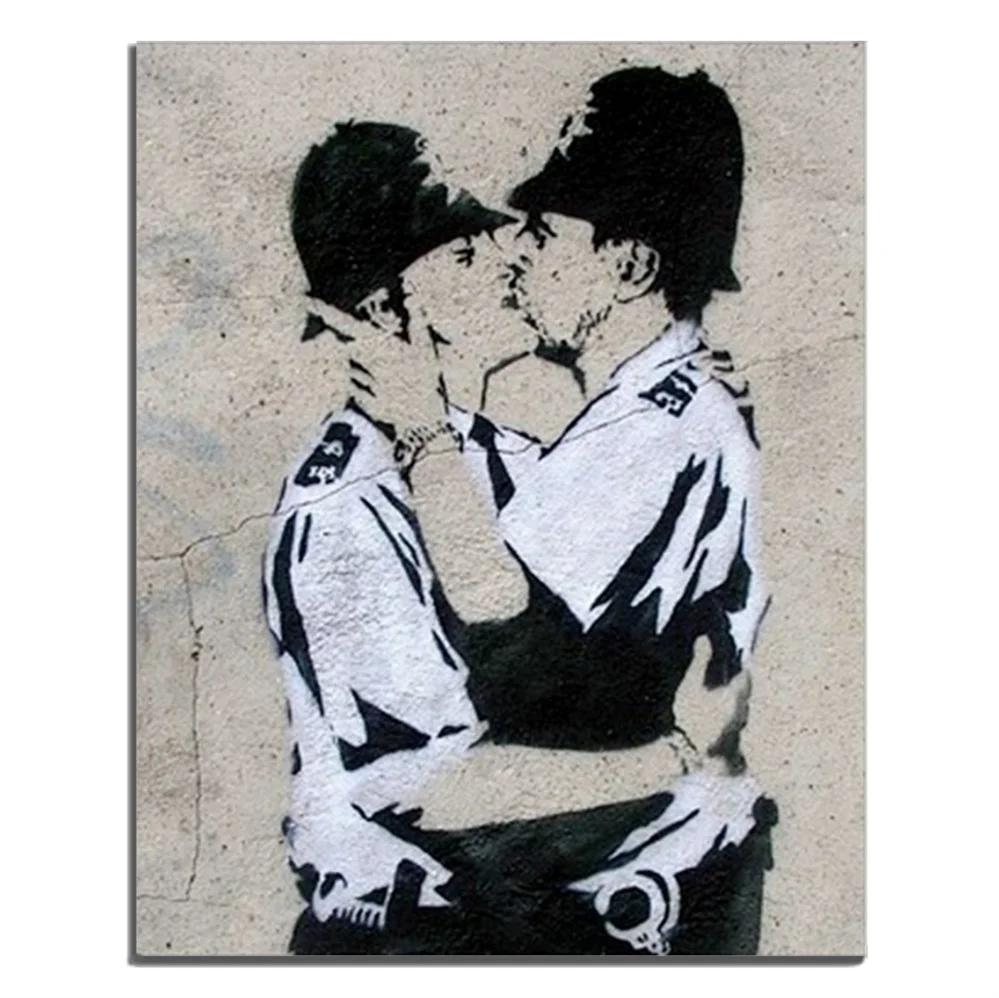 Фото Поцелуи полиции Графический современный холст стены произведения искусства для