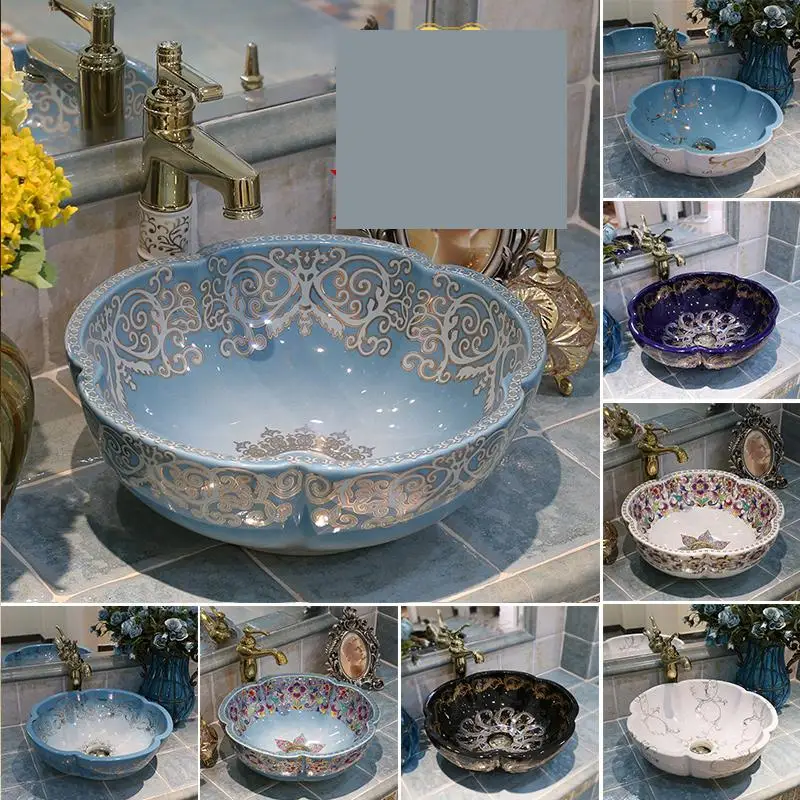 

Flower shape China Handmade Lavabo Washbasin Art wash basin Ceramic Counter Top Wash Basin Bathroom Sinks vessel sink bowls