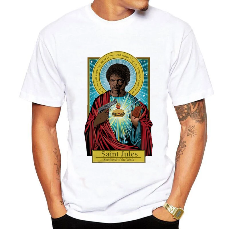 New Fashion Brand T shirt Men Pulp Fiction T shirt Saint jules Print T shirt Summer Short Sleeve Catholicism men's hipster Tops
New Fashion Brand T shirt Men Pulp Fiction T shirt Saint jules Print T shirt Summer Short Sleeve Catholicism men's hipster Tops