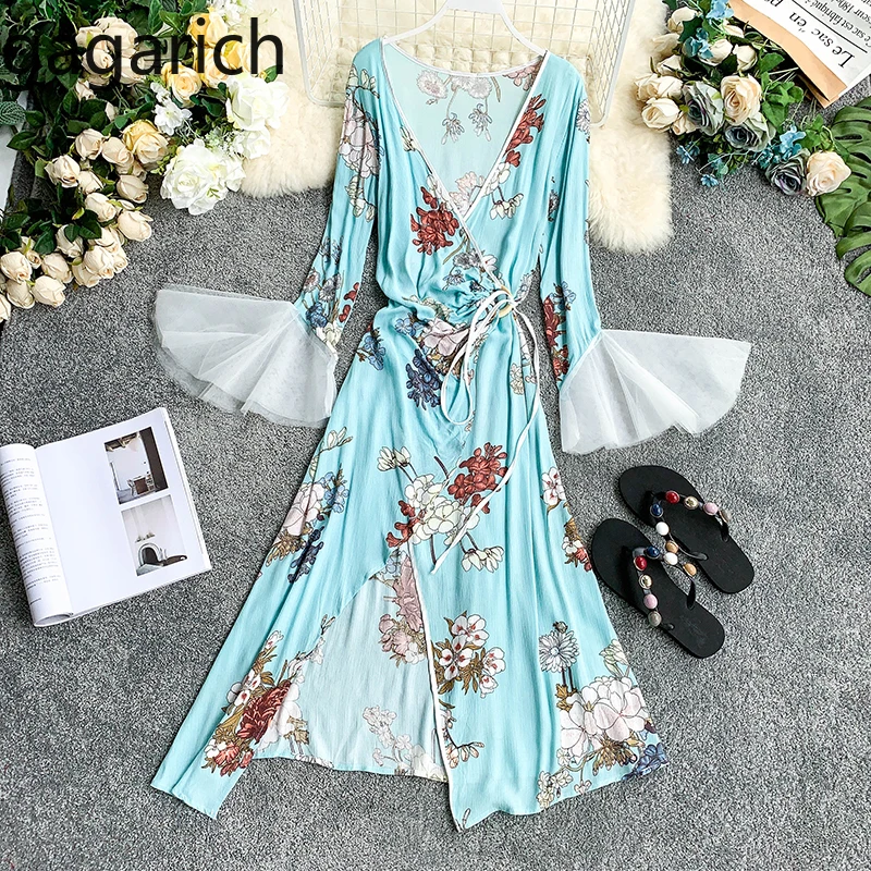Gagarich Women Dress Bohemian Style 2019 New Summer V-neck Colouring Horn Sleeve Floral Print Irregular Elegant Dress Vestidos 
Gagarich Women Dress Bohemian Style 2019 New Summer V-neck Colouring Horn Sleeve Floral Print Irregular Elegant Dress Vestidos