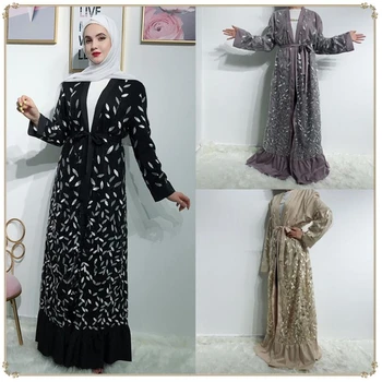 2019 Dubai luxury abaya Embroidery leaf sequins muslim maxi Cardigan turkey arab islamic lace abayas open front
2019 Dubai luxury abaya Embroidery leaf sequins muslim maxi Cardigan turkey arab islamic lace abayas open front