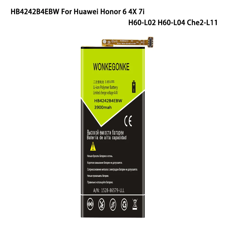 WONKEGONKE HB4242B4EBW battery For Huawei Honor 6 4X 7i H60-L02 H60-L04 Che2-L11 Shot X 3100mAh Li-ion Bateria Batteries
WONKEGONKE HB4242B4EBW battery For Huawei Honor 6 4X 7i H60-L02 H60-L04 Che2-L11 Shot X 3100mAh Li-ion Bateria Batteries