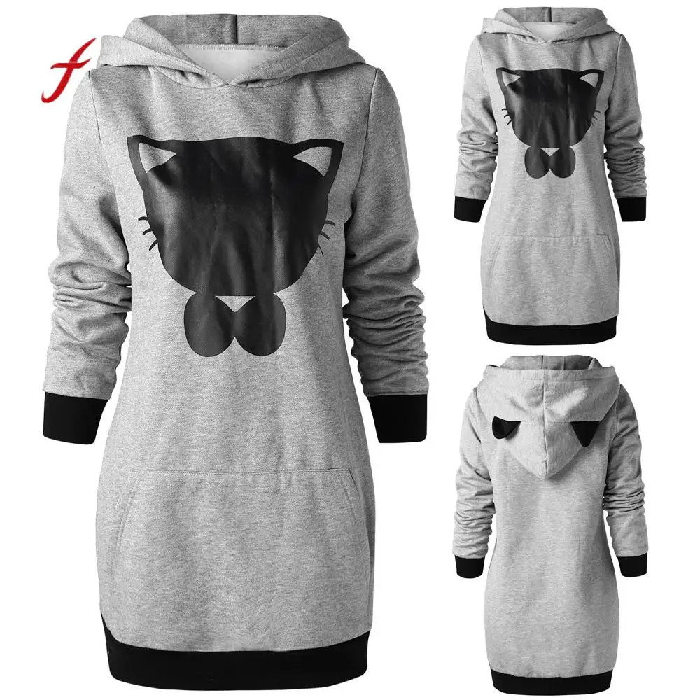 Fashion robe femme Hooded Women Cat Ear Hooded dresses Hoodie Cat Print Baggy Sweatshirt Pocket elbise Dress 2019 New
Fashion robe femme Hooded Women Cat Ear Hooded dresses Hoodie Cat Print Baggy Sweatshirt Pocket elbise Dress 2019 New