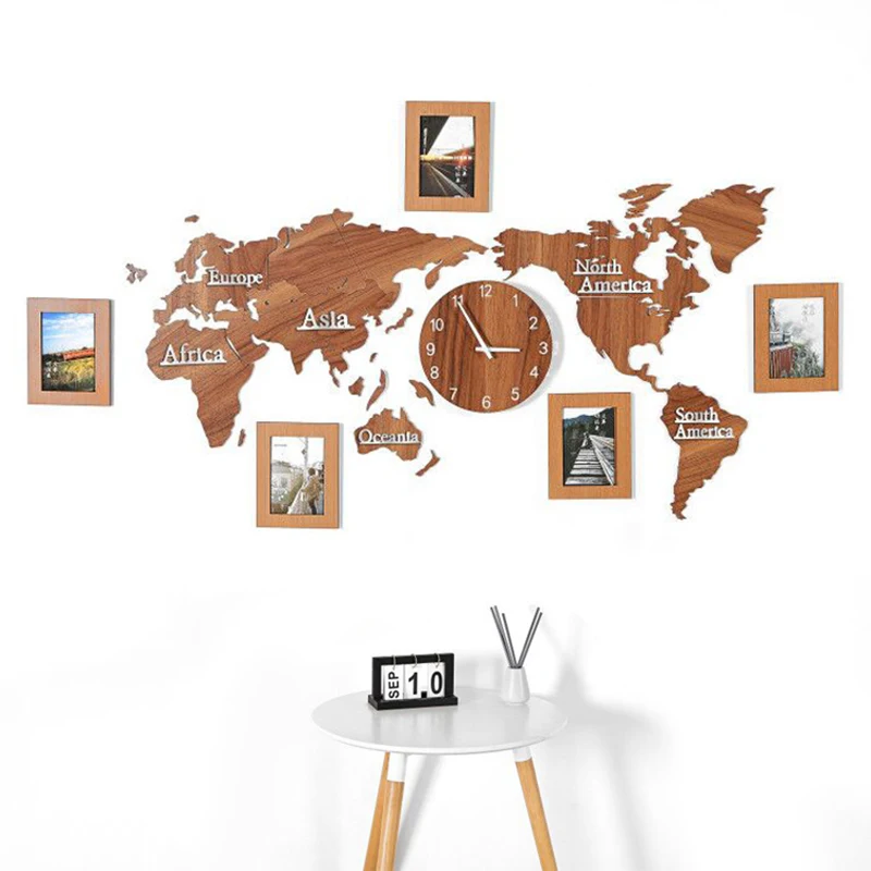 Creative World Map Wall Clock Wall Stickers with Photo Frame Large Wood Wall Clock Modern European Round Mute relogio de parede
Creative World Map Wall Clock Wall Stickers with Photo Frame Large Wood Wall Clock Modern European Round Mute relogio de parede