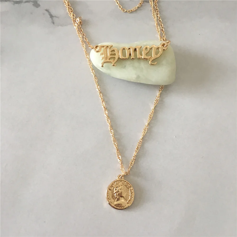 Bohemian Female Necklace Letter Pendant Gold Necklace Set Women Fashion Valentines Day Coin Layered Necklace Christmas Gift
Bohemian Female Necklace Letter Pendant Gold Necklace Set Women Fashion Valentines Day Coin Layered Necklace Christmas Gift
