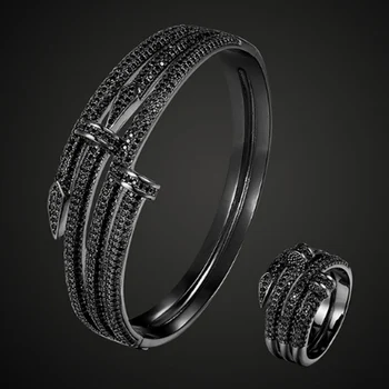 Zlxgirl jet cubic zircon double nail bangle with ring jewelry sets material Gold color mill finish bracelet unisex free bags
Zlxgirl jet cubic zircon double nail bangle with ring jewelry sets material Gold color mill finish bracelet unisex free bags