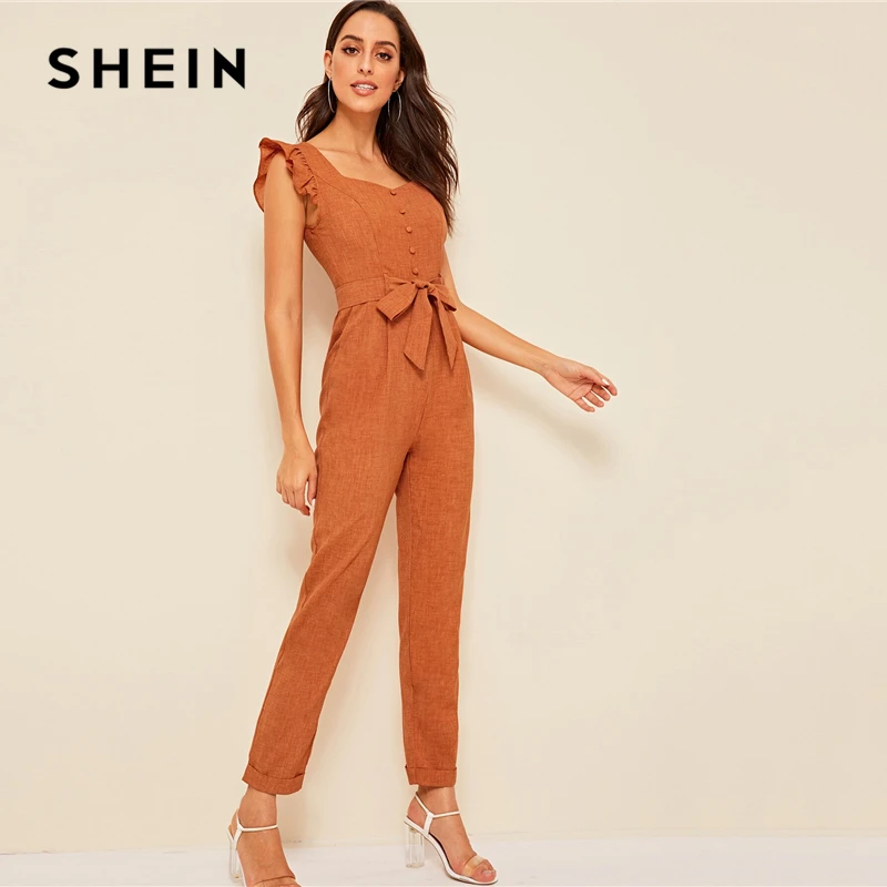 SHEIN Vintage Ruffle Armhole Covered Button Self Belted Jumpsuit Women Office Sleeveless Zip Back High Waist Solid Jumpsuits
SHEIN Vintage Ruffle Armhole Covered Button Self Belted Jumpsuit Women Office Sleeveless Zip Back High Waist Solid Jumpsuits