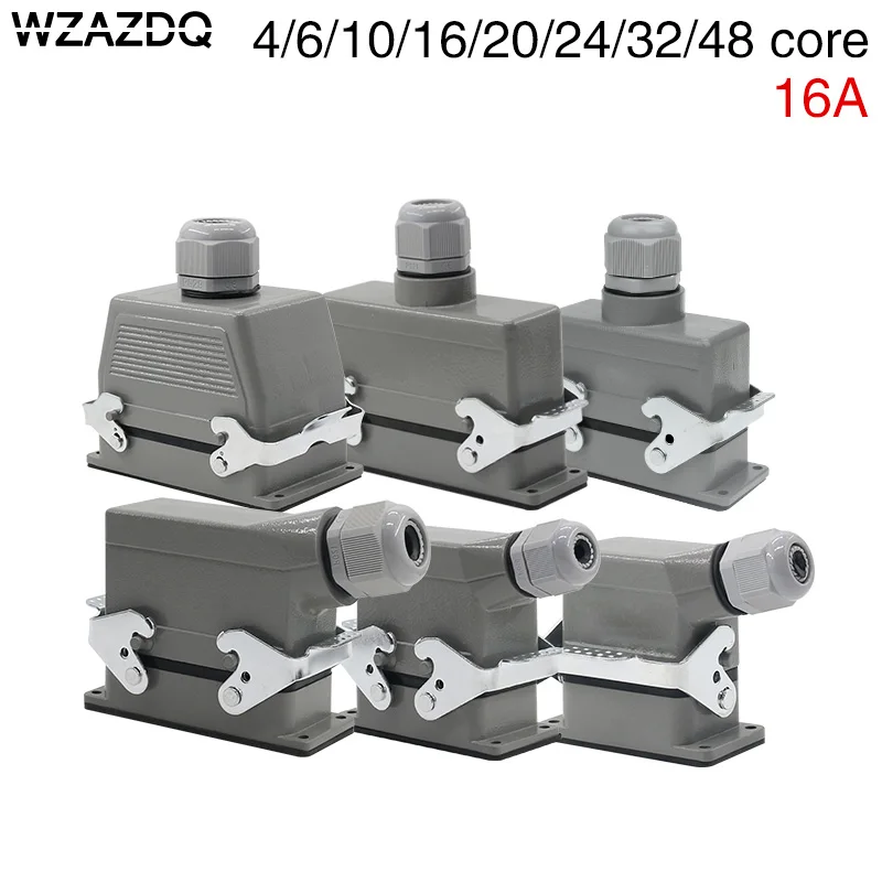 Rectangular heavy duty connector hdc-he-4/6/10/16/20/24/32/48 core waterproof aviation plug top line and lateral line 16A
Rectangular heavy duty connector hdc-he-4/6/10/16/20/24/32/48 core waterproof aviation plug top line and lateral line 16A