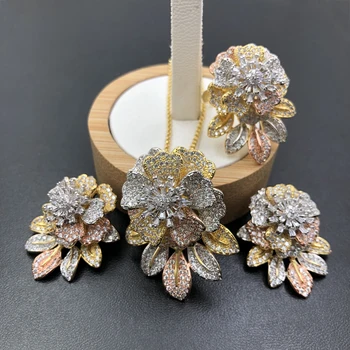 Lanyika Jewelry Set Graceful Exquisite Flower Leaf Heavy Full Zircon Plated Necklace with Earrings and Ring Wedding Trendy Gifts
Lanyika Jewelry Set Graceful Exquisite Flower Leaf Heavy Full Zircon Plated Necklace with Earrings and Ring Wedding Trendy Gifts