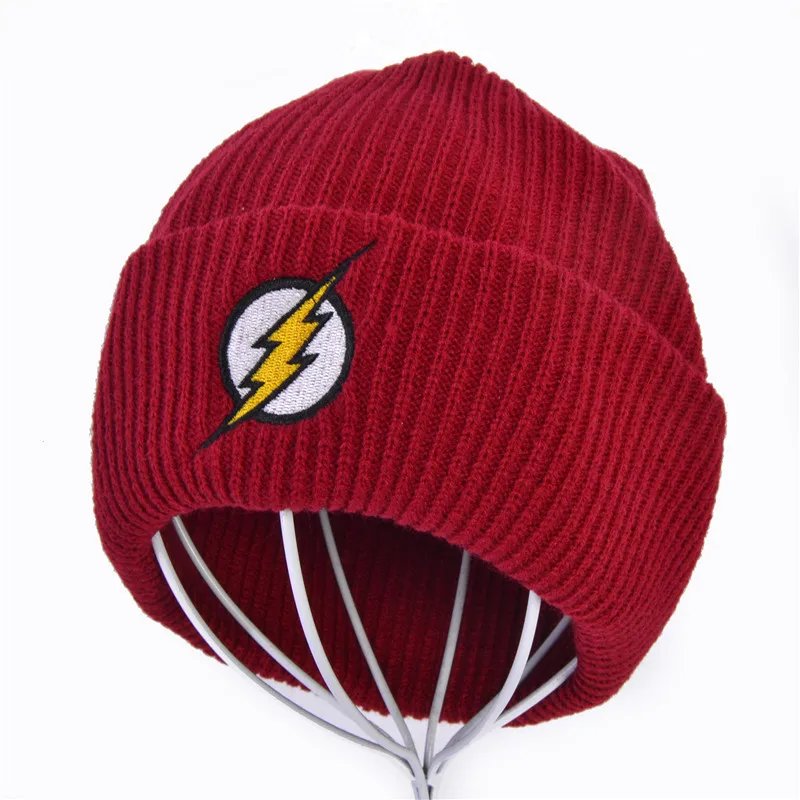 

Men Women Winter Hat Beanies Skullies Knitted Hat Flash Hero Barry Allen Embroid Knitting Hat Warm Hip-Hop Cap Christmas Gift