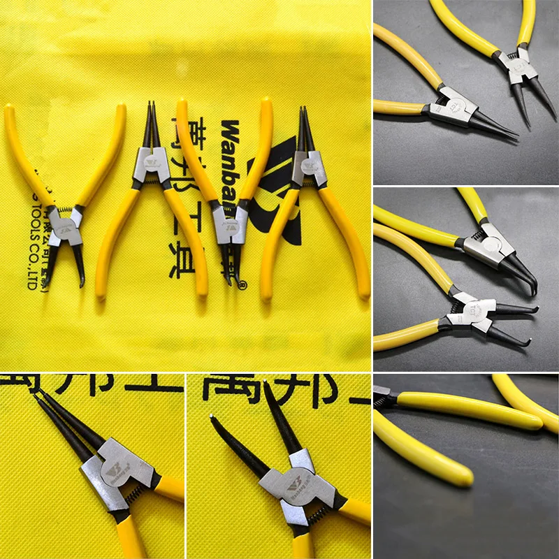 4Pcs/set Circlip Plier Set Internal External Straight Curved Snap Ring Pliers 6'' Hand tools