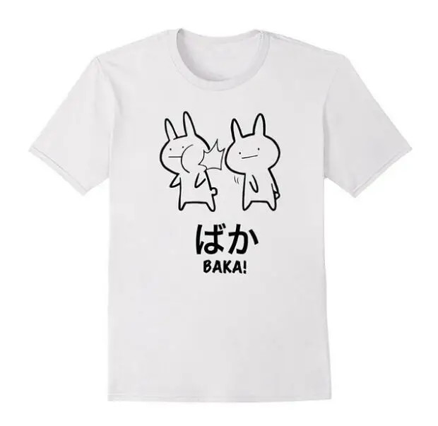 

Funny Anime Baka Rabbit Slap Baka Japanese Fashion Harajuku Kawaii Graphic Slogan Cotton Camisetas Tumblr Tshirt Women T-shirt