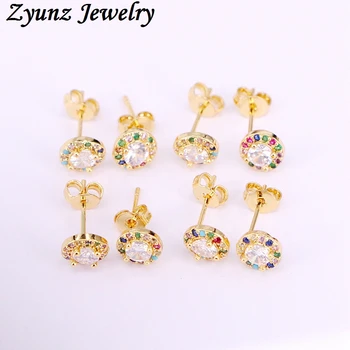 6 Pairs, Rainbow CZ Paved Round Stud Earrings in gold/rose gold/gunmetal black/silver color
6 Pairs, Rainbow CZ Paved Round Stud Earrings in gold/rose gold/gunmetal black/silver color