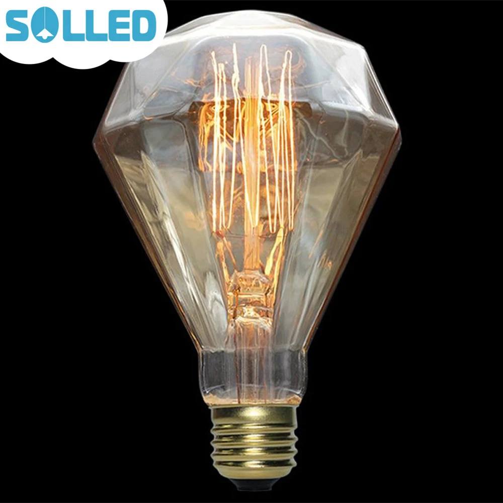 

SOLLED Retro Vintage Bulb Edison Light Bulb G95 Diamond E27 40W 220-240V Incandescent Filament Light Bulb Tungsten carbon Lamp