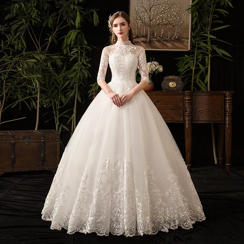 Chinese Style High Neck Half Sleeve 2019 New Wedding Dress Illusion Lace Applique Simple Custom Made Bridal Gown Robe De Mariee
Chinese Style High Neck Half Sleeve 2019 New Wedding Dress Illusion Lace Applique Simple Custom Made Bridal Gown Robe De Mariee