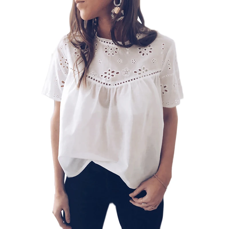 Hollow Out Blouse Women Large Size Tunic Shirt Short Sleeve White Blouse Clothing Lace S-XL Blouse blusas mujer de moda 2019
Hollow Out Blouse Women Large Size Tunic Shirt Short Sleeve White Blouse Clothing Lace S-XL Blouse blusas mujer de moda 2019