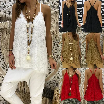 Women Summer Casual T-shirts Sexy V-neck Lace Crochet Spaghetti Straps Tank Tops Ladies Tee Top
Women Summer Casual T-shirts Sexy V-neck Lace Crochet Spaghetti Straps Tank Tops Ladies Tee Top