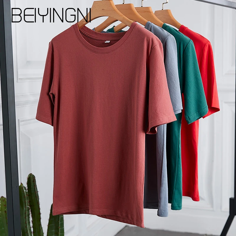 Beiyingni Summer Female T-shirt Harajuku Cotton 10Colors Short-sleeved 2019 Fashion Korean T Shirt Women Basic Casual Top Mujer | Женская