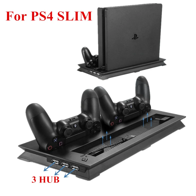 Vertical Stand Bracket Holder Cooling Fan Cooler&Dual USB Charger Charging Dock with 3 Extra HUB for Playstation 4 PS4 Slim Game
Vertical Stand Bracket Holder Cooling Fan Cooler&Dual USB Charger Charging Dock with 3 Extra HUB for Playstation 4 PS4 Slim Game