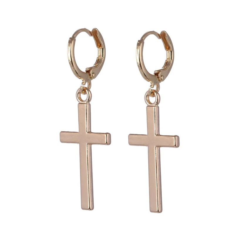 beauty code store】Minimalist KPOP Cross Stud Earrings Gold Silver