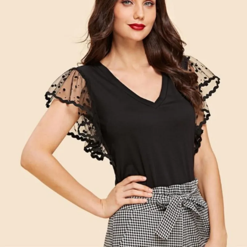 Women Retro Fashion OL Top Short Sleeve See Through Ladies Summer Casual T-shirt Plus Size S-2XL
Women Retro Fashion OL Top Short Sleeve See Through Ladies Summer Casual T-shirt Plus Size S-2XL