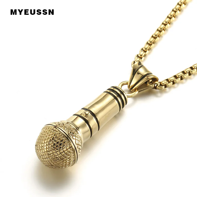 316L Stainless Steel Music Microphone Gold Pendant For Men Charm Necklace With box Chain Fashion Hip Hop Jewelry gift
316L Stainless Steel Music Microphone Gold Pendant For Men Charm Necklace With box Chain Fashion Hip Hop Jewelry gift