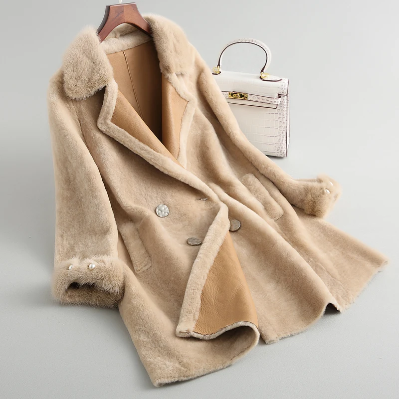 Leather suede women winter thick warm sheep shearing fur coat natural mink fur collar fashion elegant long design NPI 81018D
Leather suede women winter thick warm sheep shearing fur coat natural mink fur collar fashion elegant long design NPI 81018D