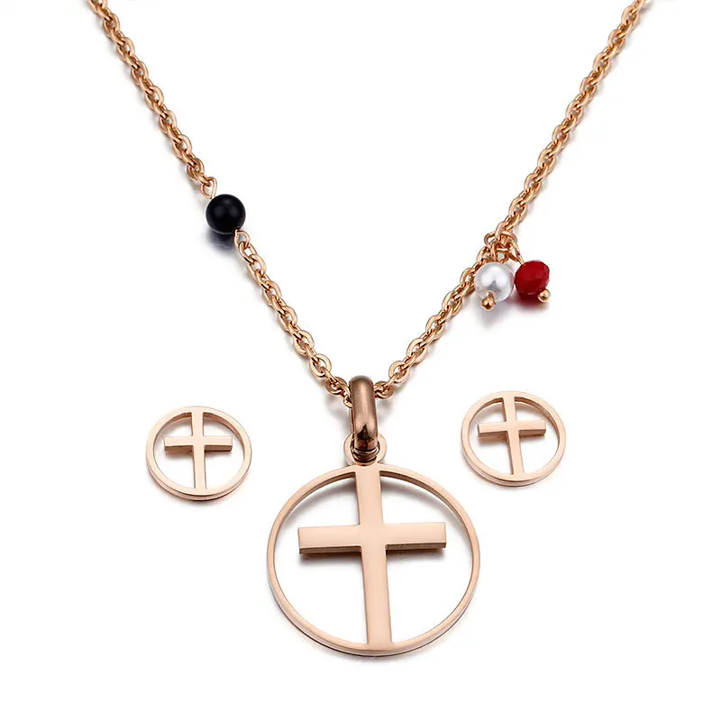 New stainless rose gold silver gold cross charms earring and necklace jewelry set women gift lover jewelry rosary link chain
New stainless rose gold silver gold cross charms earring and necklace jewelry set women gift lover jewelry rosary link chain
