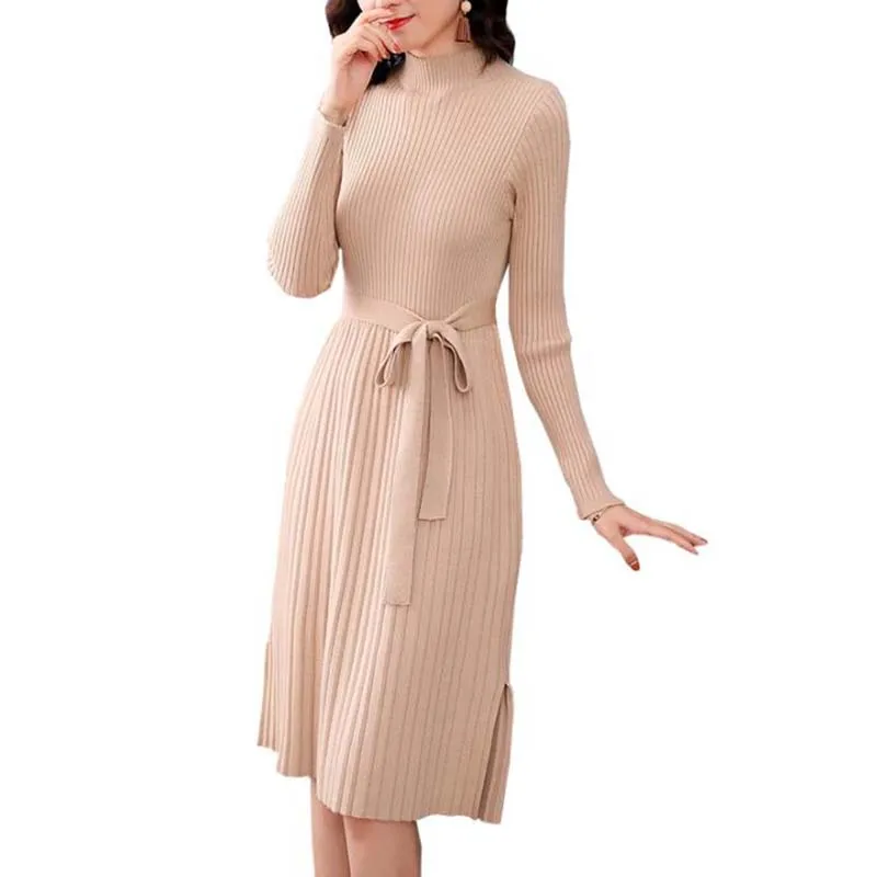 Autumn Winter Women Knit Dresses With Sashes 2018 Long Sleeve Half Turtleneck Casual Slim Warm Sweater Dress Vestidos
Autumn Winter Women Knit Dresses With Sashes 2018 Long Sleeve Half Turtleneck Casual Slim Warm Sweater Dress Vestidos