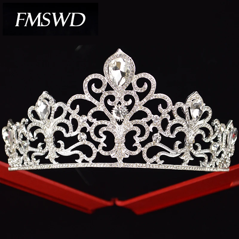 Фото FMSWD большая круглая корона с кристаллами вечерние аксессуары для волос на день