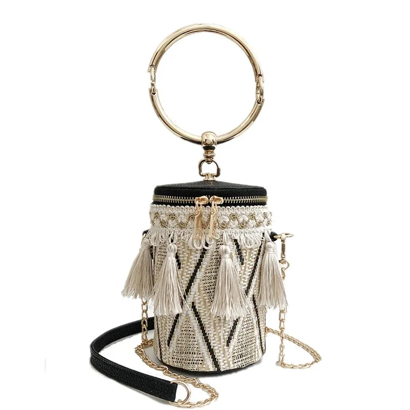 Japan Style Straw Bags Bucket Bag Cylindrical Barrel-Shaped Woven Women Crossbody Bags Metal Handle Shoulder Tote Bag sac a main
Japan Style Straw Bags Bucket Bag Cylindrical Barrel-Shaped Woven Women Crossbody Bags Metal Handle Shoulder Tote Bag sac a main