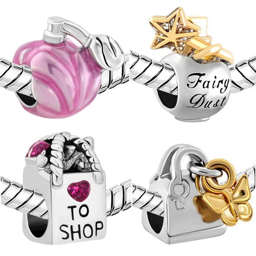 Slide charm free shipping DIY beads Women's favorite perfume bottle bag charm beads fit Pandora bracelet necklace 
Slide charm free shipping DIY beads Women's favorite perfume bottle bag charm beads fit Pandora bracelet necklace