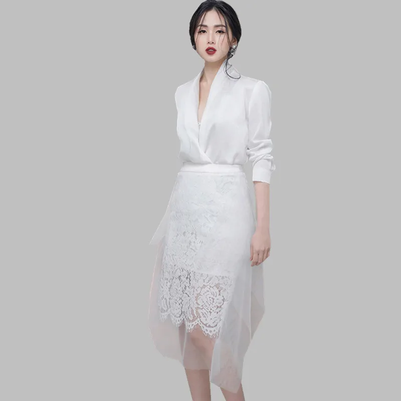 HAMALIEL Runway Spring Skirt Suits Fashion White Sexy Deep V Neck Shirt Women Suits + Irregula Mesh Patchwork Lace Skirt Suits
HAMALIEL Runway Spring Skirt Suits Fashion White Sexy Deep V Neck Shirt Women Suits + Irregula Mesh Patchwork Lace Skirt Suits