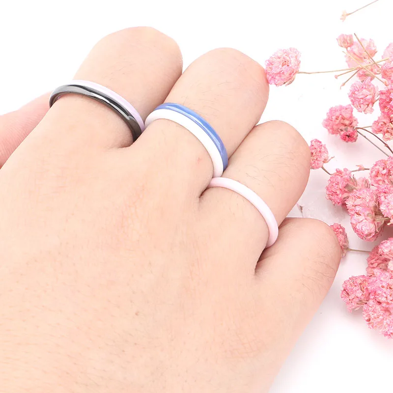 Женское гладкое керамическое кольцо светильник 2 мм розовое черное белое синее
