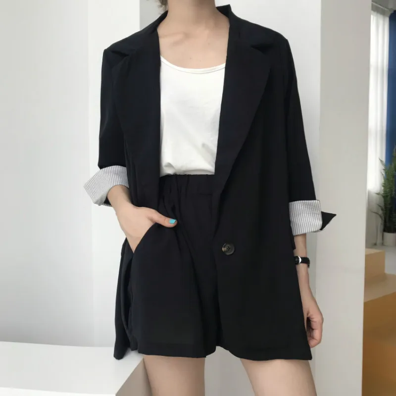 2019 summer autumn Women Sets Chiffon Blazer Suits Thin Coats Loose Suit Jacket+Elastic Waist Casual Shorts Two Piece Suits Lady
2019 summer autumn Women Sets Chiffon Blazer Suits Thin Coats Loose Suit Jacket+Elastic Waist Casual Shorts Two Piece Suits Lady
