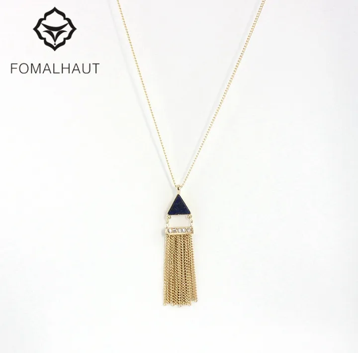 FOMALHAUT gold color Lapi striangle lazuli tassel Pendant Long Necklace Statement Necklace Women 2015 Fashion CX-155
FOMALHAUT gold color Lapi striangle lazuli tassel Pendant Long Necklace Statement Necklace Women 2015 Fashion CX-155