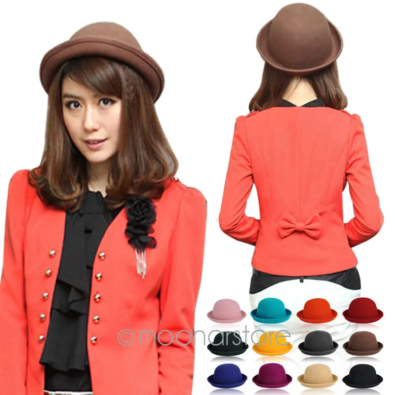 Popular Lady's solid Felt Bowler & Derby Woolen Fedora Hat Woman Round Cap WHM316
Popular Lady's solid Felt Bowler & Derby Woolen Fedora Hat Woman Round Cap WHM316