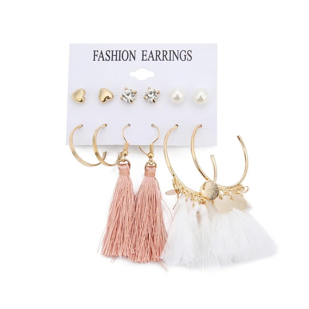 Fashion Ladies tassel Earrings Vintage Ear Ring Combination Suit Popular Joker Accessories Round Pink Earrings 6 pairs / set
Fashion Ladies tassel Earrings Vintage Ear Ring Combination Suit Popular Joker Accessories Round Pink Earrings 6 pairs / set