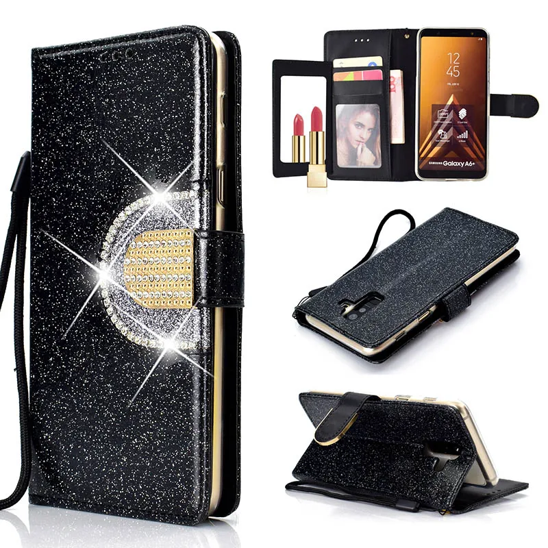KEFO Bling Glitter Wallet Case For Samsung Galaxy A6 A8 Plus 2018 Diamond Flip Mirror Cover For amsung Galaxy A3 A5 2016 2017 (5)