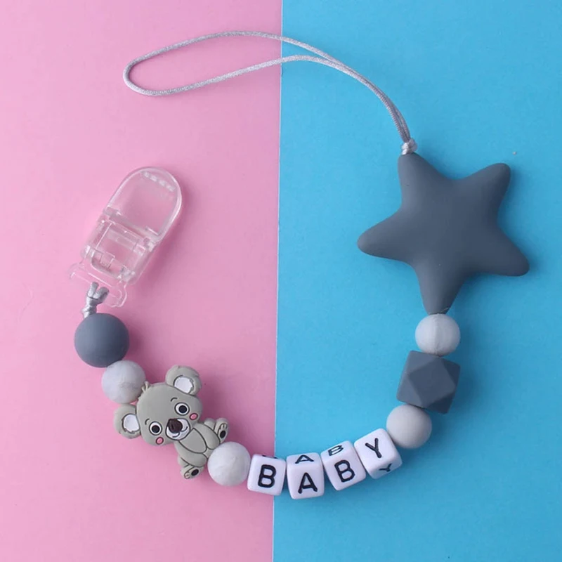 Baby Care Silicone Cute Bear Five-pointed Star Beads Pacifier Clips Holder BABY Letters Baby Teether Teething Toys Chain
Baby Care Silicone Cute Bear Five-pointed Star Beads Pacifier Clips Holder BABY Letters Baby Teether Teething Toys Chain