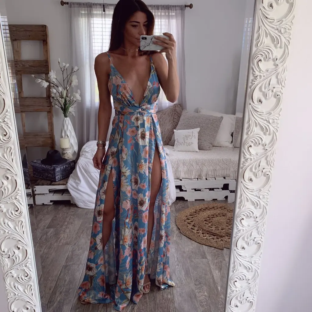 Women Bohemian Maxi Long Dress Holiday Summer Evening Party Beach Slit Spilt Sundress Woman Ladies Sleeveless Dresses
Women Bohemian Maxi Long Dress Holiday Summer Evening Party Beach Slit Spilt Sundress Woman Ladies Sleeveless Dresses