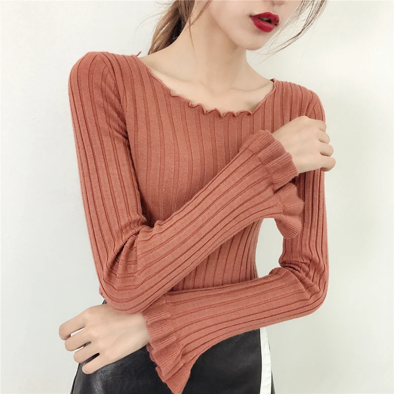 Korean Knitwear Sexy O-neck Pullover Sweaters 2019 New Spring Autumn Flare Sleeve Slim Knitted Bottoming Pullover Tops
Korean Knitwear Sexy O-neck Pullover Sweaters 2019 New Spring Autumn Flare Sleeve Slim Knitted Bottoming Pullover Tops