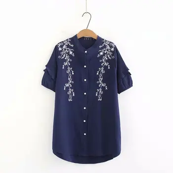 Plus size Embroidery striped women blouse 2019 summer NEW cotton short sleeve ladies stand collar blouse female tee
Plus size Embroidery striped women blouse 2019 summer NEW cotton short sleeve ladies stand collar blouse female tee