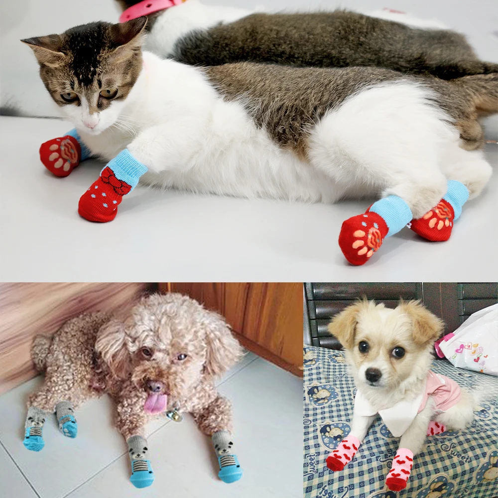 4 шт. противоскользящие вязаные носки для маленьких собак и кошек|Обувь собак| |