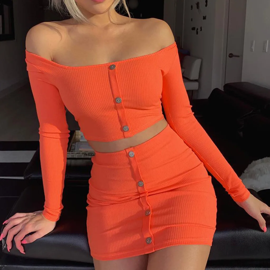 2019 2 Piece Set Women Tracksuit Sexy Strapless Two Piece Sets Solid Bottons Long Sleeve Bodycon Crop Top And Skirt Set Suit#724
2019 2 Piece Set Women Tracksuit Sexy Strapless Two Piece Sets Solid Bottons Long Sleeve Bodycon Crop Top And Skirt Set Suit#724