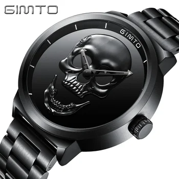 

Skull Watches GIMTO Pirate Skeleton Skull Quartz Men Watches Luxury Waterproof Full Steel Men Wristwatch Sport Relogio Masculino