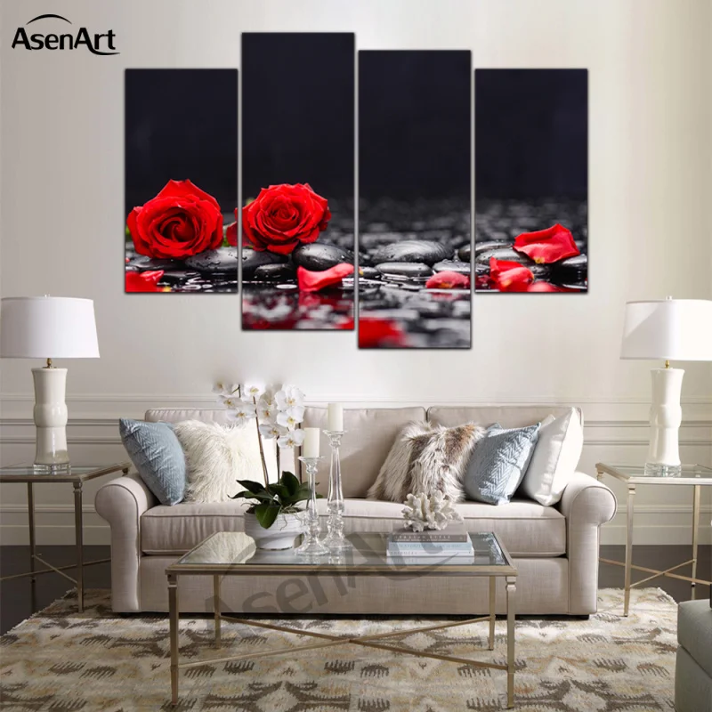 4 Panel Picture Black Stone Rose Red Flower Painting for Living Room Wall Art Canvas Prints Modern Home Decoration Unframed
4 Panel Picture Black Stone Rose Red Flower Painting for Living Room Wall Art Canvas Prints Modern Home Decoration Unframed