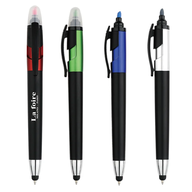 

200 pcs/lot 3 in 1 multifunction highlighter ball pen with stylus pen combo for capacitive touch screen