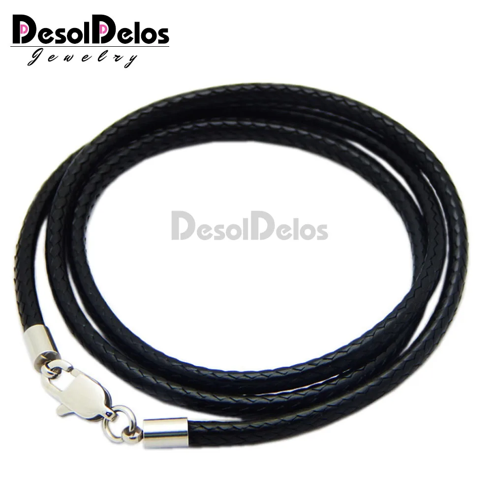 

1.5mm 2mm 3mm Leather Cord Black Necklace Chain Stainless Steel Lobster Clasp Connector Waxed Rope For Men Women Jewelry Making